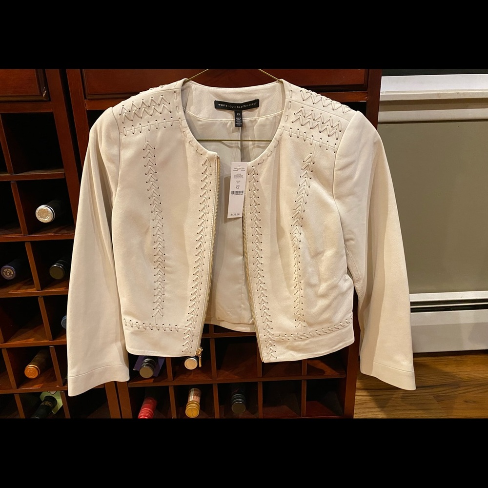 Bone color Whipstitch Leather Jacket